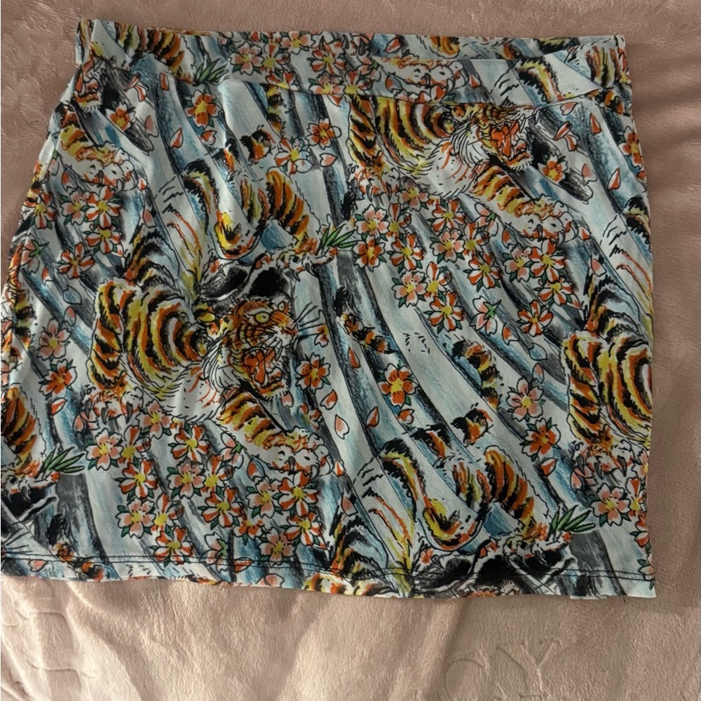 Ed Hardy Blue Floral Tiger Print Mini Skirt